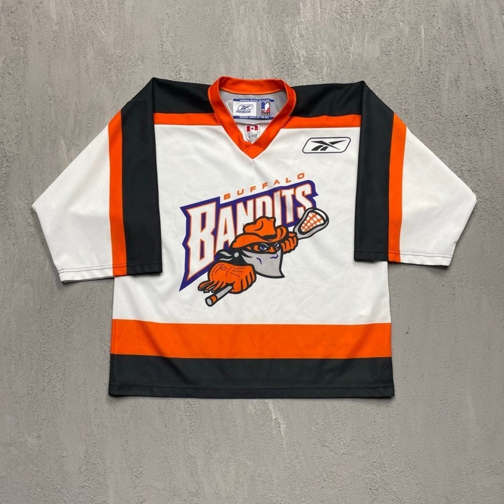 Vintage signed Buffalo Bandits NLL Lacrosse Jersey Mens L White 2000s Reebok